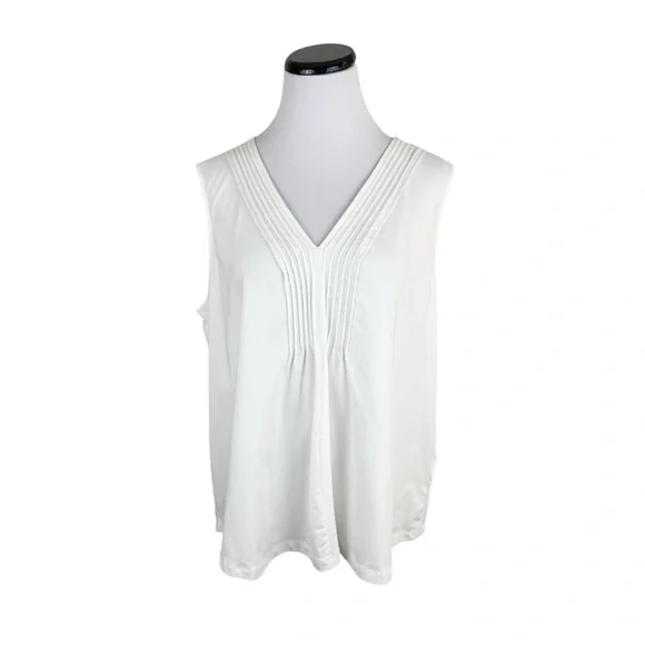 Lands End V-Neck Pintuck Pleated Tank Top White Size XL - Picture 1 of 7